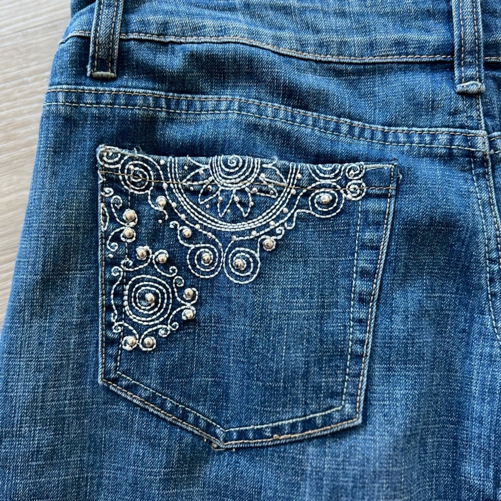 Baccini Embroidered Denim Maxi Skirt Boho Western Y2K Studded Jean Skirt Size 10 - Picture 2 of 8